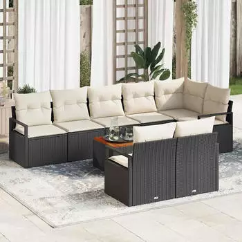 vidaXL Gartenlounge-Set 9-tlg. mit Kissen, Poly-Rattan, Schwarz (3347719)