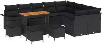 vidaXL Gartenlounge-Set 13-teilig mit Kissen, Poly-Rattan, Schwarz (3362179)