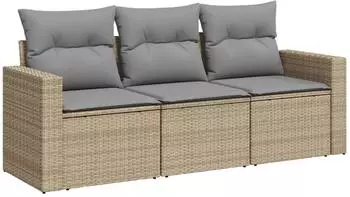 vidaXL Garten-Sofagarnitur 3-tlg. mit Kissen Poly Rattan Beige (3250996)