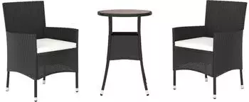 vidaXL Garten-Bistro-Set 3-tlg. mit Kissen, Poly Rattan, Schwarz (3187432)