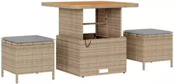 vidaXL Garten-Essgruppe 3-tlg. Poly Rattan Akazie Beige (42007914)