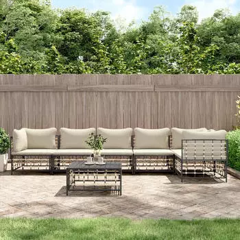 vidaXL Garten-Lounge-Set mit Kissen, 4-tlg., Poly Rattan, Anthrazit (3186739)