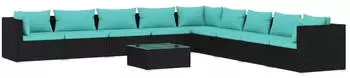 vidaXL Garten-Lounge-Set 10-tlg. mit Kissen, Poly Rattan, Schwarz (3101793)