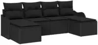 vidaXL Garten-Sofa-Set mit Kissen 6 pcs Schwarz Poly Rattan