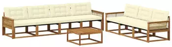 vidaXL Outdoor-Sofagarnitur mit Kissen, 8-tlg., Natur/Creme (3381298)