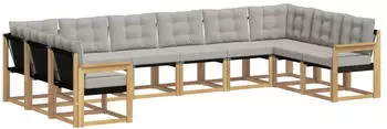 vidaXL Outdoor-Sofagarnitur mit Kissen 10-tlg. Wei&szlig;/Hellgrau (3389901)