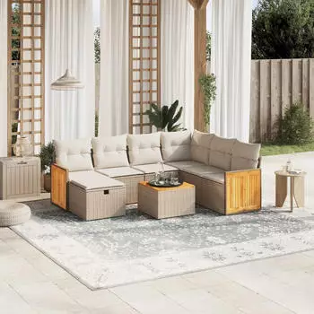 vidaXL Garten-Sofagarnitur 7-tlg. mit Kissen Schwarz Poly Rattan (3265759)