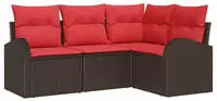 vidaXL Gartensofa-set mit Kissen 4 pcs Braun und Rot Poly-Rattan