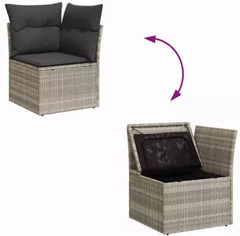 vidaXL Gartenlounge-Set 7-tlg. mit Kissen Hellgrau Poly-Rattan (3354861)