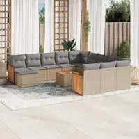 vidaXL 12-tlg. Garten-Sofagarnitur mit Kissen Schwarz Poly Rattan