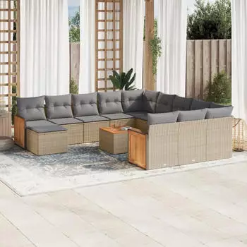 vidaXL Garten-Sofagarnitur 12-tlg. mit Kissen, Poly Rattan, Schwarz (3228260)