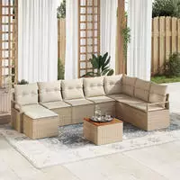 vidaXL Gartensofa-set mit Kissen 9 pcs Beige Poly-Rattan