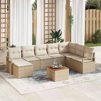 vidaXL Garten-Sofa-Set 9-tlg. mit Kissen, Poly-Rattan, Beige (3347743)