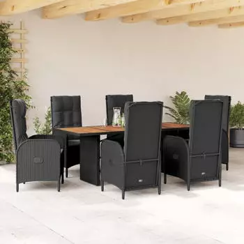 vidaXL Garten-Essgruppe 9-tlg. mit Kissen, Poly Rattan, Schwarz (3213515)