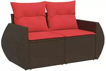 vidaXL Gartensofa-Set 4-teilig mit Kissen, Polyrattan, Braun (3221273)