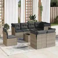 vidaXL 9-tlg. Garten-Sofagarnitur mit Kissen Schwarz Poly Rattan
