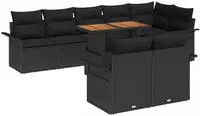 vidaXL Gartensofa-set mit Kissen 9 pcs Schwarz Poly-Rattan