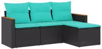 vidaXL 4-teiliges Gartensofa-Set mit Kissen, schwarzes Polyrattan