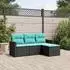 vidaXL Gartensofa-Set 4-teilig mit Kissen, Polyrattan Schwarz (3225903)