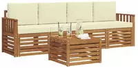 vidaXL Outdoor-Sofagarnitur 5 pcs Natur und Creme Massivholz Akazie