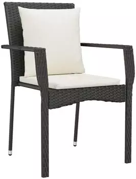 vidaXL Garten-Essgruppe 7-tlg. mit Kissen, Poly Rattan, Schwarz (3185111)
