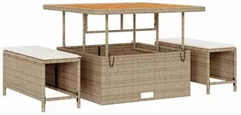 vidaXL Gartenlounge-Set 9-teilig mit Kissen, Poly-Rattan/Akazie, Beige
