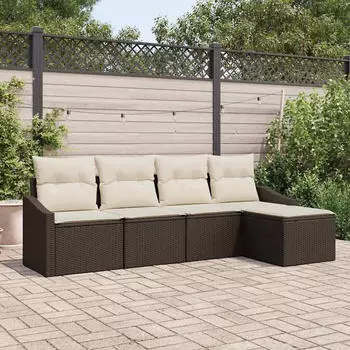 vidaXL Sofa-Set mit Kissen 5-tlg. Braun Polyrattan