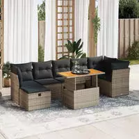 vidaXL 8-tlg. Garten-Sofagarnitur mit Kissen Beige Poly Rattan