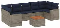 vidaXL 8-tlg. Garten-Sofagarnitur mit Kissen Grau Poly Rattan
