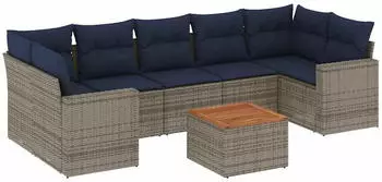 vidaXL Garten-Sofagarnitur 8-tlg. mit Kissen, Poly Rattan, Grau (3256369)