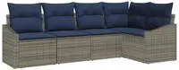 Gartensofa-set Mit Kissen 5 Pcs Grau Und Marineblau Poly-rattan Vidaxl