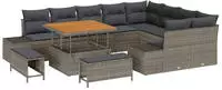 vidaXL Gartensofa-set mit Kissen 12 pcs Grau Poly-Rattan
