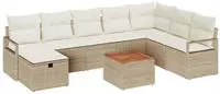 vidaXL Gartensofa-set mit Kissen mit Speicher 9 pcs Beige Poly-Rattan