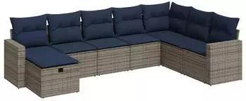 vidaXL Garten-Sofagarnitur 8-tlg. mit Kissen Poly Rattan Grau (3325437)