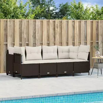vidaXL Garten-Sofagarnitur 5-tlg. Poly Rattan Beige mit Kissen (3261525)