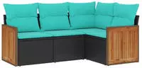 vidaXL 4-teiliges Gartensofa-Set mit Kissen, schwarzes Polyrattan
