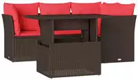 vidaXL 5-teiliges Gartensofa-Set mit Kissen, braun, Polyrattan