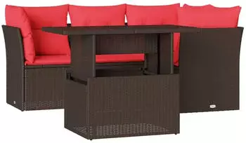 vidaXL Gartensofa-Set 5-teilig mit Kissen, Polyrattan, Braun (3266564)