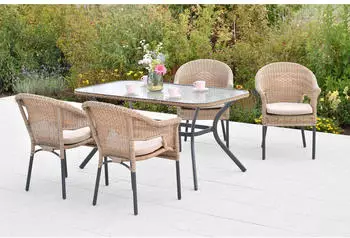 Merxx Ravenna Gartenm&ouml;bel-Set 9-tlg., 4 Stapelsessel, Tisch 150x85cm, Aluminium (50937-311)