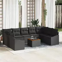vidaXL Gartensofa-set mit Kissen 10 pcs Schwarz Poly-Rattan
