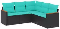 vidaXL 5-teiliges Gartensofa-Set mit Kissen, schwarzes Polyrattan