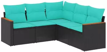 vidaXL Gartensofa-Set 5-teilig mit Kissen, Polyrattan Schwarz (3225959)