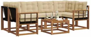 vidaXL Outdoor-Sofagarnitur 7-tlg. mit Kissen, Natur & Beige (3368456)