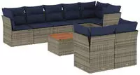 vidaXL 9-tlg. Garten-Sofagarnitur mit Kissen Grau Poly Rattan
