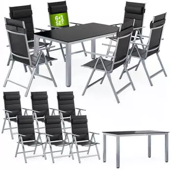 Casaria Bern 7-teilige Sitzgruppe Aluminium, 6 Klappstühle, Tisch 150x90cm, Silber (997571)
