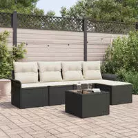vidaXL Outdoor-Sofa mit Kissen 6 pcs Schwarz Poly-Rattan