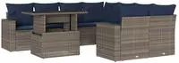 vidaXL 9-teiliges Gartensofa-Set mit Kissen, grau, Polyrattan