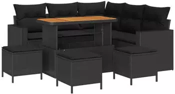 vidaXL Garten-Sofaset mit Kissen 9-teilig Poly-Rattan Schwarz (3363569)