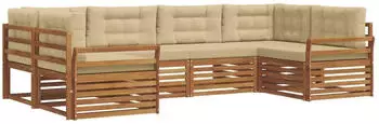 vidaXL Garten-Sofagarnitur 6-tlg. Akazienholz Massiv, Natur & Beige (3374023)