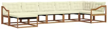 vidaXL Outdoor-Sofagarnitur 7-tlg. Akazienholz Natur/Creme mit Kissen (3369681)